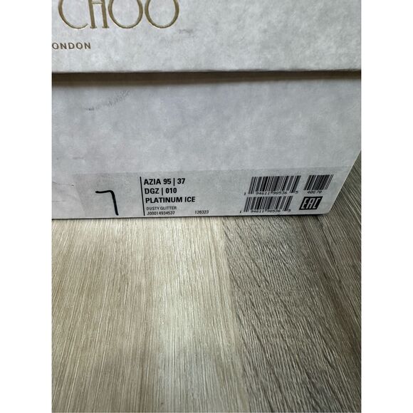 Jimmy Choo Azia 95 Platinum Ice Dusty Glitter Sandals Size 37(US7) $950 - Picture 13 of 15